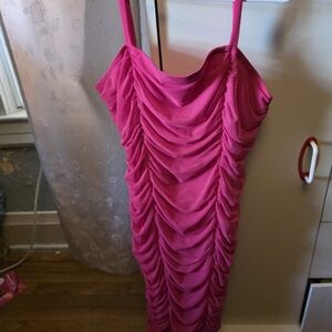 Torrid Strapless Hot Pink Ruched Dress
